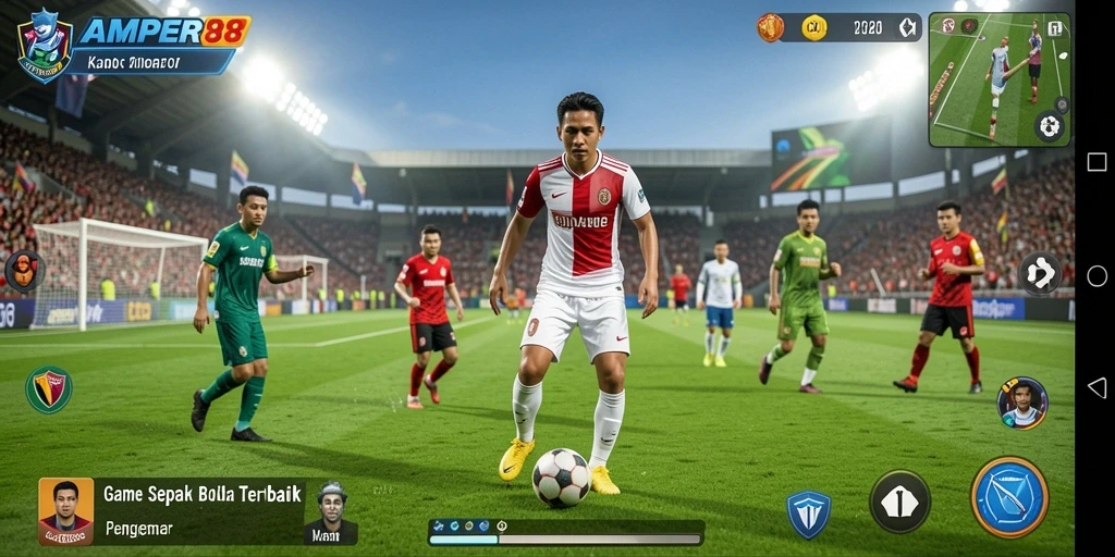 Tampilan screenshot gameplay AMPER88 dengan aksi sepak bola yang mendebarkan.