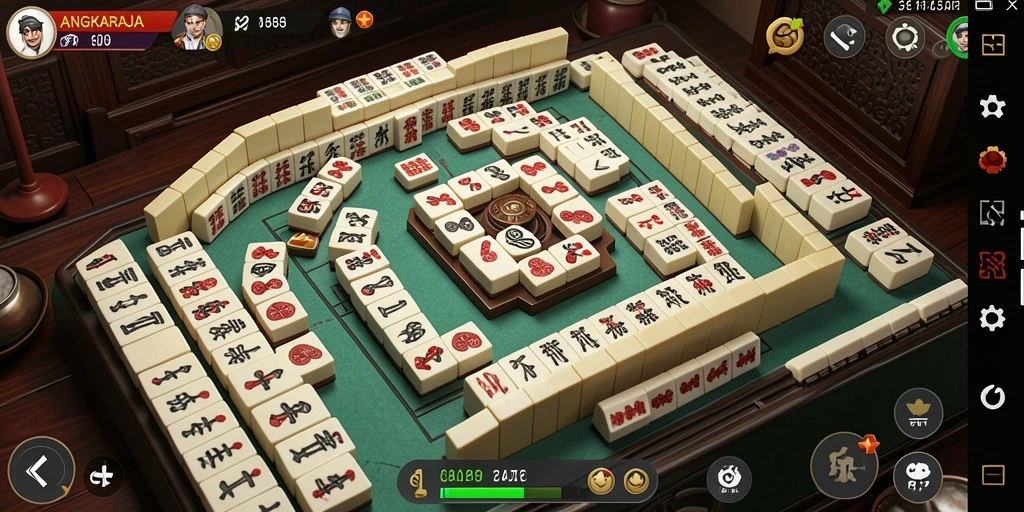 Screenshot gameplay ANGKARAJA dengan tampilan menarik dan ubin Mahjong.