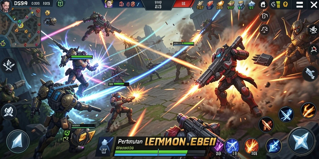 Tampilan seru dari gameplay DS99 yang penuh aksi.