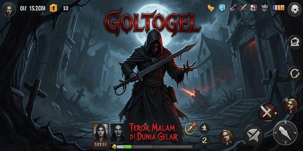 Tangkapan layar GOLTOGEL menunjukkan suasana mencekam saat menjelajahi dunia gelap.