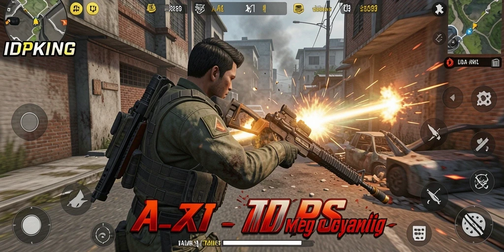 Tangkapan layar utama IDPKING menampilkan pertarungan intens dalam gameplay TPS.