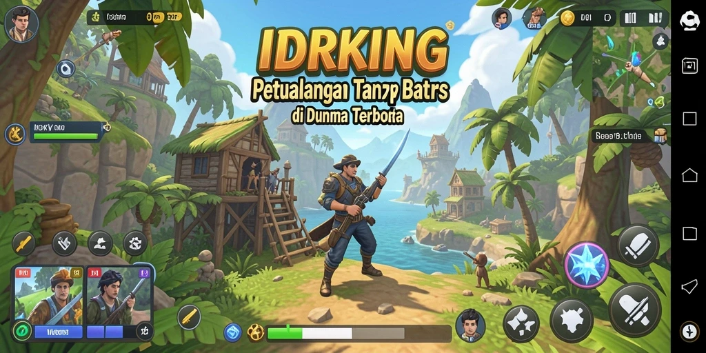 Screenshot utama IDRKING menampilkan aksi eksplorasi di dunia terbuka yang menakjubkan.