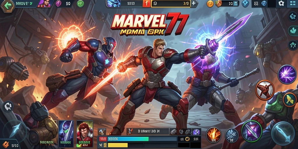 Gameplay seru di MARVEL77 dengan pahlawan super yang bertarung.