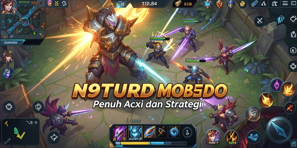 Tampilan gameplay N9TURBO dengan karakter bertarung dalam arena MOBA.