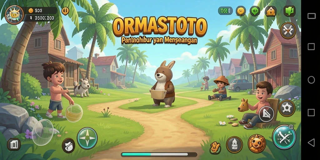 Tampilan gameplay ORMASTOTO yang ceria dan menghibur.
