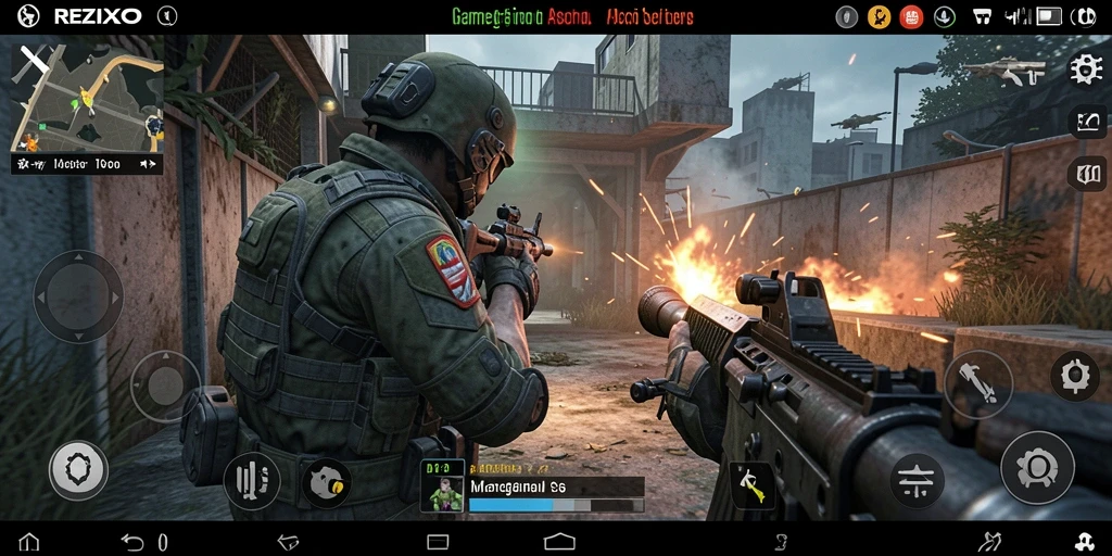 Screenshot menampilkan aksi seru dalam game FPS REZIXO.